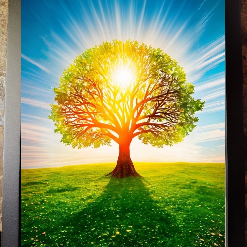 Radiant Tree Of Life A.I. Art Print In A Glass Front Frame 8x10